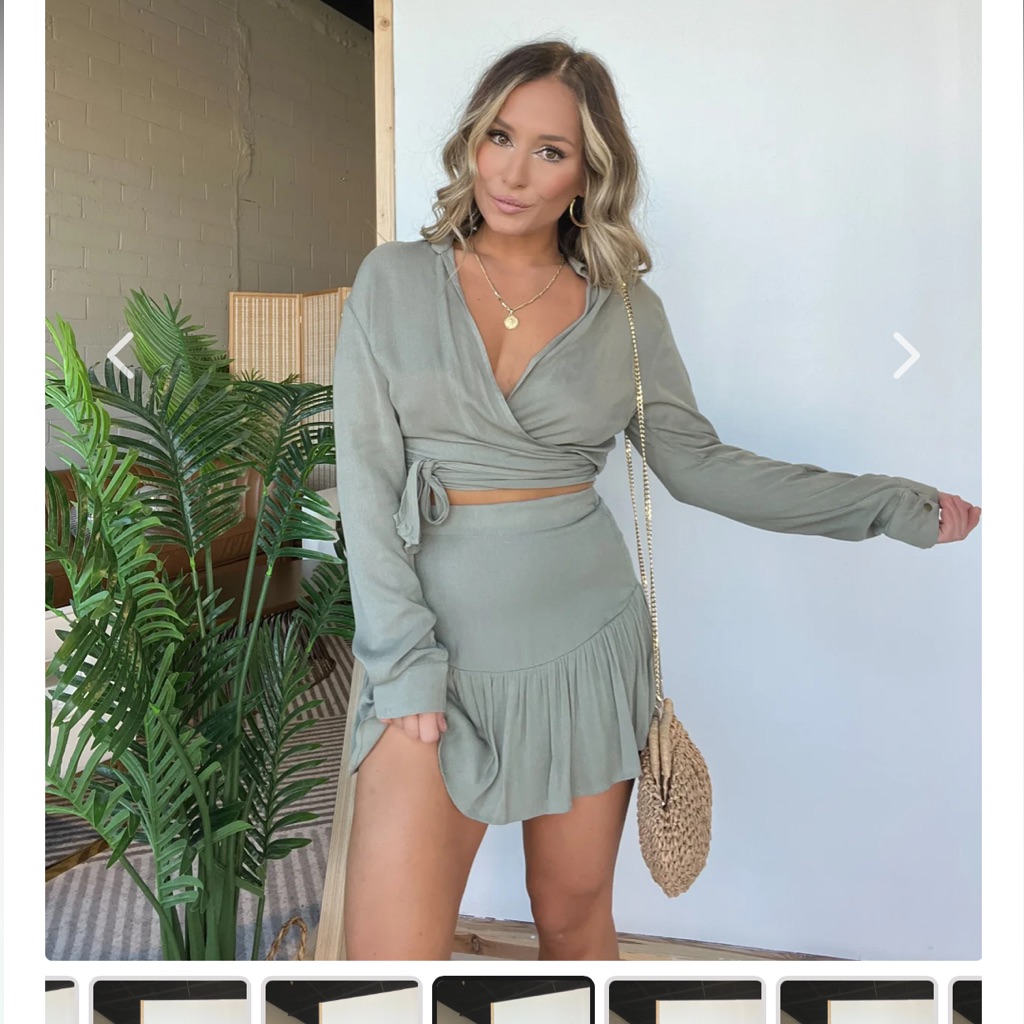 Skirt Set With Wrap Around Tie Long Sleeve Top